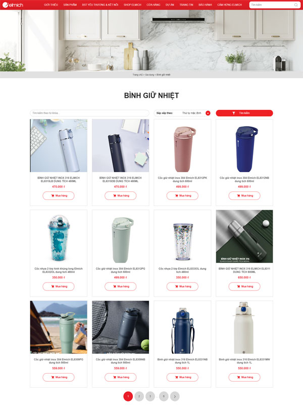 Mẫu thiết kế website b&aacute;n b&igrave;nh giữ nhiệt hiện đại